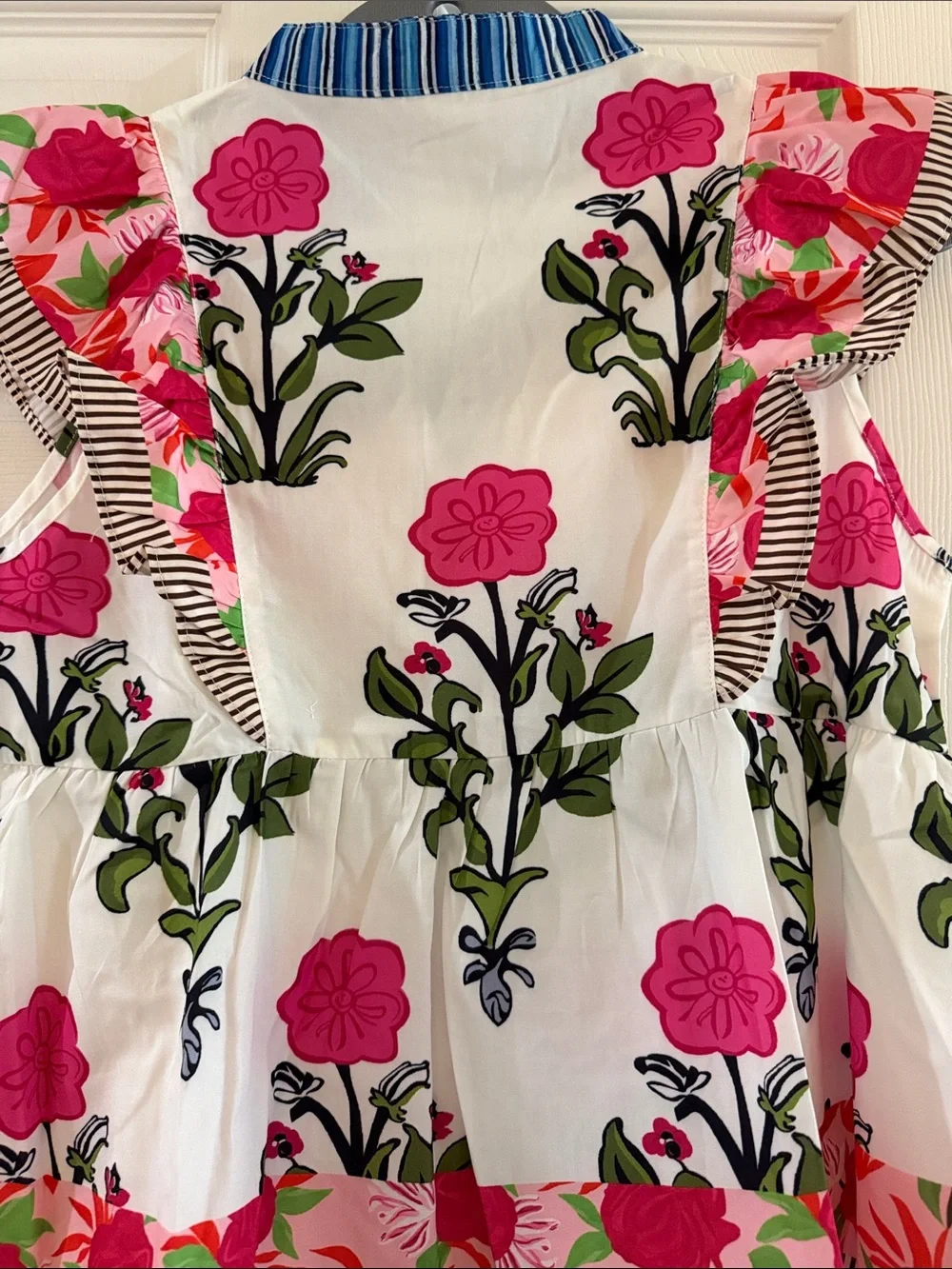 Women’s Floral Ruffle Top - White with Pink Flowers - Picture 9 of 10